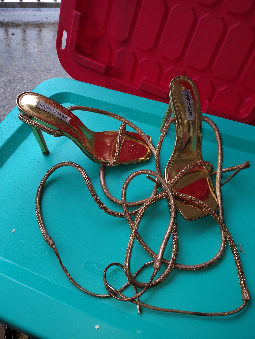 Steve Madden Gold Wrap-Around Stiletto Sandals